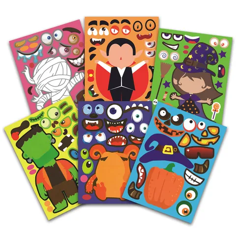 Halloween DIY Make-A-Face Stickers For Kids Cartoon Vampire Pumpkin Witch Mummy Monster Craft Stickers Party Favors Decor