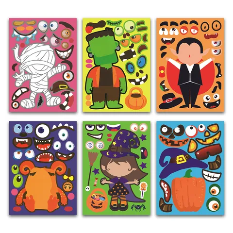 Halloween DIY Make-A-Face Stickers For Kids Cartoon Vampire Pumpkin Witch Mummy Monster Craft Stickers Party Favors Decor