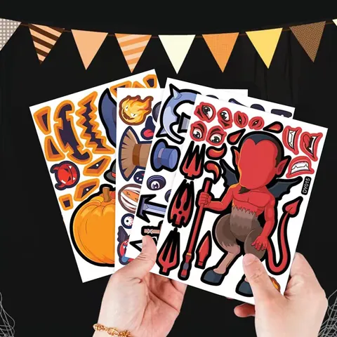 Halloween DIY Stickers For Kids Cartoon Pumpkin Vampire Ghost Mummy Face Puzzle Sticker Sheets Party Favors Kindergarten Handcraft Toy