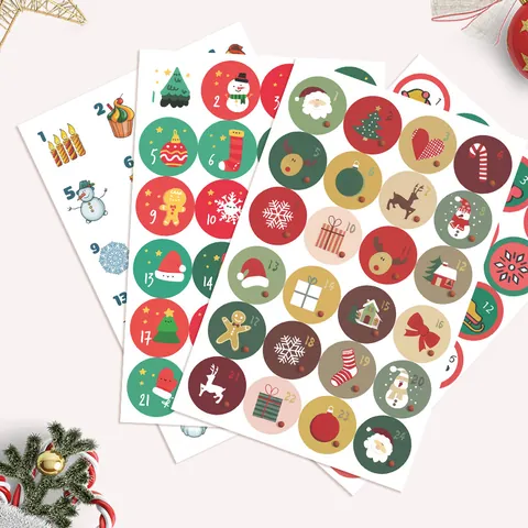 Christmas Advent Calendar Number Stickers Round Self Adhesive Labels For DIY Holiday Countdown Gift Wrapping Sealing Decoration