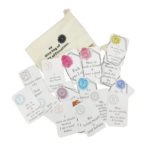 Divertidas Tarjetas de Afirmación Y Bolsa de Algodón con Cordón Motivación Diaria Atención Plena Aliento Regalo Para Bienestar Mental