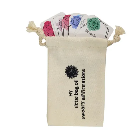 Divertidas Tarjetas de Afirmación Y Bolsa de Algodón con Cordón Motivación Diaria Atención Plena Aliento Regalo Para Bienestar Mental