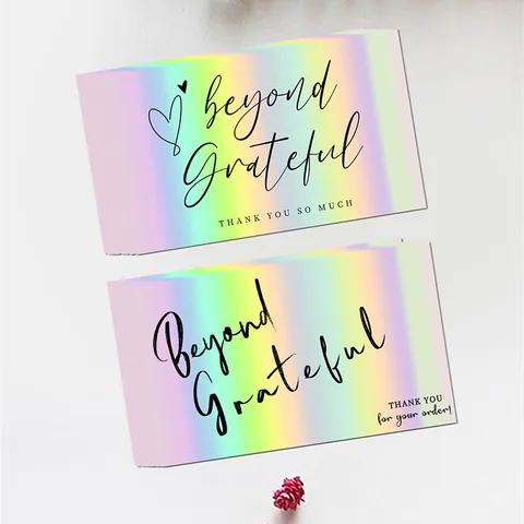 Holographic Rainbow Thank You Cards Laser Beyond Grateful Business Packaging Gift Decoration Cardstock For Small Business Customer Gratitude