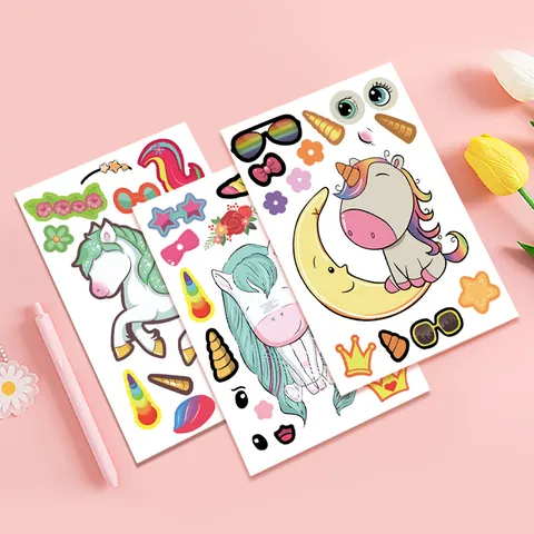 Pegatinas De Vestir De Unicornio DIY Para Niños Juego De Pegatinas De Cambio De Cara De Animal Para Fiesta De Cumpleaños Manualidades