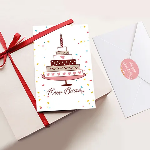 Cartoon Birthday Greeting Card With Stickers Envelopes Cardstock Cute Ins Style Cake Balloon Illustration For Girls Kids Party Gift