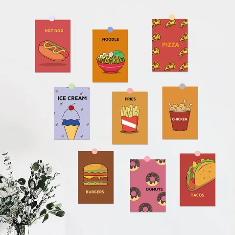 Vintage Fast Food Poster Wall Sticker Retro Cartoon Food Illustration Card For Room Decoration Backdrop Shooting Props