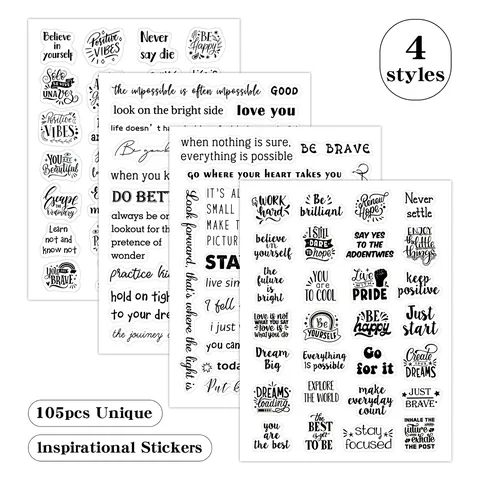 Inspirational Quotes Stickers Transparent PVC Waterproof English Motivational Text Decals For Scrapbooking DIY Decor