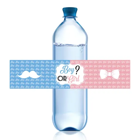 Gender Reveal Water Bottle Labels Boy Or Girl Pink Blue Mustache Bow Stickers For Baby Shower Party Decorations