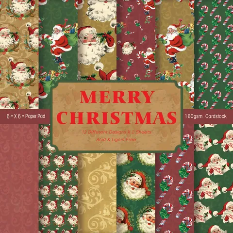 Blocco Di Carta Scrapbook Di Natale Vintage Motivi Retro Di Babbo Natale Senza Acido 160g Carta Decorativa Per Fai Da Te Diario Album Artigianato Creazione Di Carte