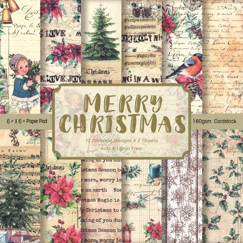 Vintage Weihnachten Scrapbooking Papier Block Säurefrei DIY Hintergrund Material Papier Für Journaling Album Karten Basteln
