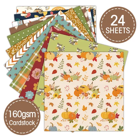 Bloc de Papel para Scrapbooking Tema Acción de Gracias Varios Diseños Forma Cuadrada Libre de Ácido Cartulina con Patrones de Otoño para Álbum DIY Fabricación de Tarjetas Papel de Manualidades