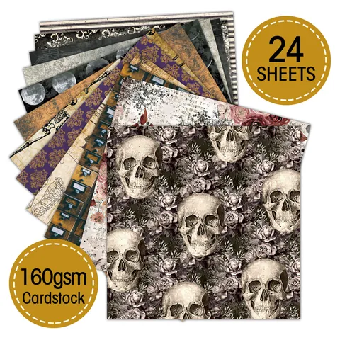 Vintage Gothic Scrapbook Paper Acid Free Cardstock Skull Moon Phase Patterns For DIY Photo Album Decorating Crafting Supplies