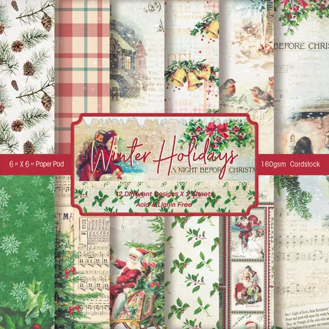 Paquete de Papel para Scrapbooking de Navidad Vintage Cartulina Decorativa Sin Ácido Para Álbum de Fotos Bricolaje Diario