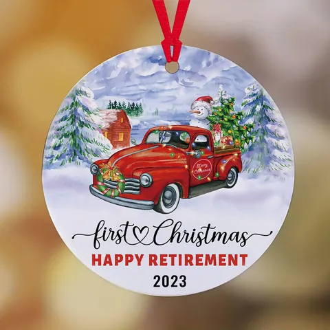 Ronde Acryl Kerstboom Hangende Ornament 2023 Eerste Kerst Getrouwd Verloofd Pensioen Herdenkingshanger Met Rood Lint