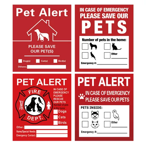 Adesivo di Avviso per Animali Domestici Promemoria per Soccorso di Emergenza Decalcomania in PVC Impermeabile per Casa Finestra Porta