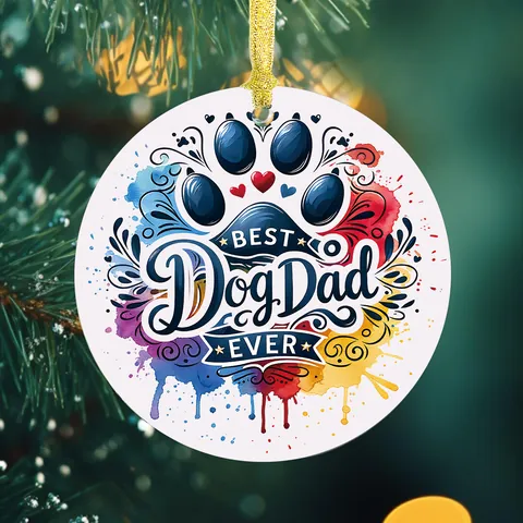 Best Dog Dad Ever Acryl Hängende Dekoration Aquarell Pfotenabdruck Rundes Deko-Anhänger Für Vatertag Haus Deko Geschenk