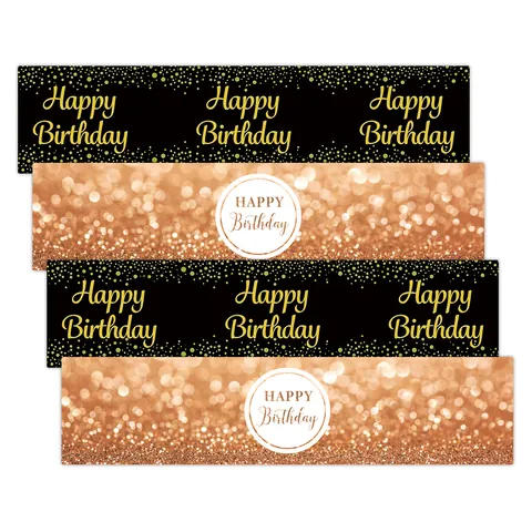 Happy Birthday Water Bottle Stickers Rose Gold Black Gold Glitter Labels For Party Table Decor Wraps Self-adhesive Paper Supplies