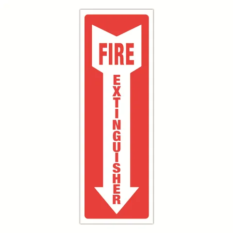 Vertical Fire Extinguisher Safety Sign Sticker Red White PVC Adhesive Industrial Emergency Warning Directional Arrow