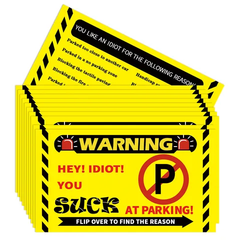 Humorous Bad Parking Warning Cards For Idiots Double Sided Yellow Parking Tickets Prank Gift Notice Cards For Windshield