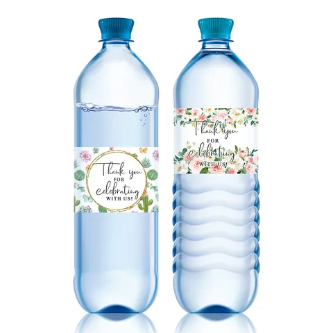 Etiquetas de Botella de Agua Pegatinas Autoadhesivas Impermeables para Decoración de Boda Fiesta Cumpleaños Etiquetas Florales de Gracias Papel Couché