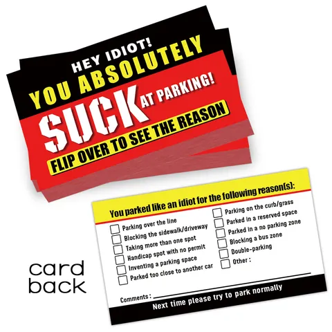 Funny Bad Parking Prank Gag Cards Multiple Reasons To Tick Double Sided Paper Parking Violation Warning Cards Car Owner Humor Gift
