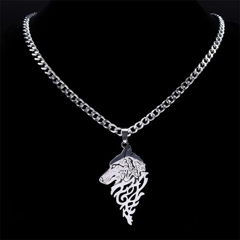 Viking Wolf Head Pendant Necklace Norse Mythology Stainless Steel Curb Chain Retro Punk Personalized Jewelry Gift For Men