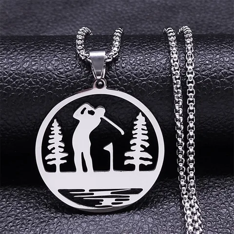 Roestvrij Staal Golf Sport Thema Hanger Halsketting Voor Heren Dames Zilver Hol Golfer Ontwerp Box Ketting Sieraden Cadeau