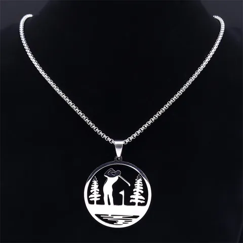 Roestvrij Staal Golf Sport Thema Hanger Halsketting Voor Heren Dames Zilver Hol Golfer Ontwerp Box Ketting Sieraden Cadeau