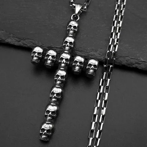 Collar Con Colgante De Cruz De Calavera Gótica De Acero Inoxidable Retro Punk Joyería De Halloween Regalo Para Hombres Mujeres