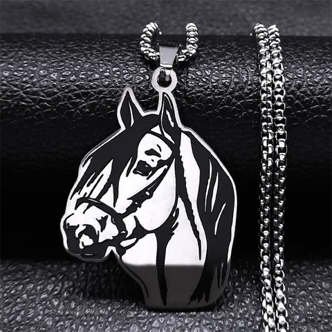 Collar con Colgante de Cabeza de Caballo de Acero Inoxidable Diseño de Animal Vintage Punk Para Hombres Unisex Cadena de Caja Plata Negro Joyería Regalo