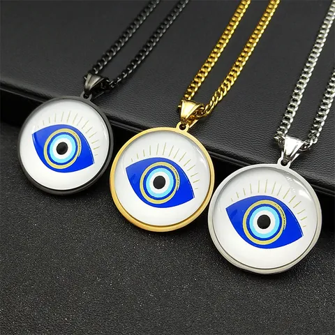 Roestvrij Stalen Boze Oog Hanger Halsketting Glas Amulet Bescherming Sieraden Voor Heren Dames Goud Zilver Zwart Cubaanse Schakelketting