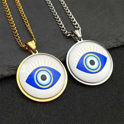 Roestvrij Stalen Boze Oog Hanger Halsketting Glas Amulet Bescherming Sieraden Voor Heren Dames Goud Zilver Zwart Cubaanse Schakelketting
