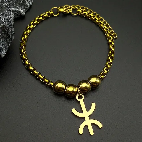 Ethnic Stainless Steel Bracelet For Women Amazigh Berber Yaz Symbol Pendant Gold Silver Plated Fashion Jewelry Adjustable
