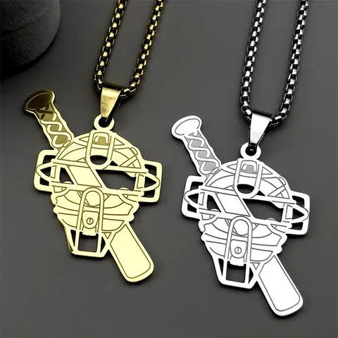 Stainless Steel Baseball Pendant Necklace Sporty Catcher Mask Bat Hollow Out Box Chain Necklace For Men Women Jewelry Gift