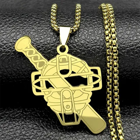 Stainless Steel Baseball Pendant Necklace Sporty Catcher Mask Bat Hollow Out Box Chain Necklace For Men Women Jewelry Gift