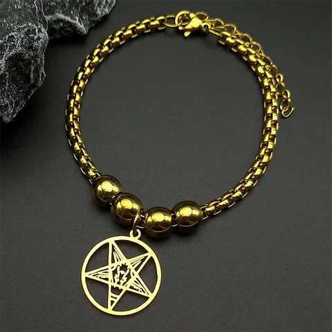 Gothic Edelstahl Pentagramm Baphomet Ziegenkopf Anhänger Armband Für Herren Damen Punk Gold Silber Kette Schmuck