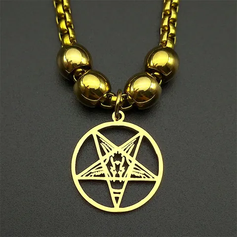 Gothic Edelstahl Pentagramm Baphomet Ziegenkopf Anhänger Armband Für Herren Damen Punk Gold Silber Kette Schmuck