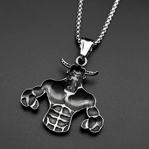 Stainless Steel Muscle Bull Pendant Necklace Retro Punk Hip Hop Minotaur Strength Jewelry Gift For Men Gold Silver Color