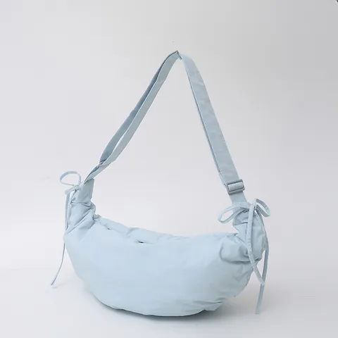 Bolso Bandolera de Media Luna de Nylon de Gran Capacidad para Mujer Estilo Coreano Bolso de Hombro Plisado con Cordón Diario