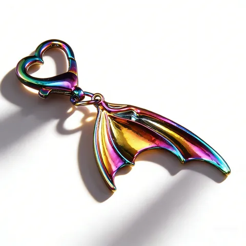 Iridescent Gradient Fish Tail Keychain With Heart Clasp Metal Wing Bag Pendant Colorful Jewelry Gift For Unisex Accessory
