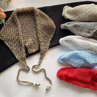 Estilo Coreano Malla Calada Punto Bufanda Triangular Mujer Moda Versátil Ganchillo Pañuelo Accesorios de Cabeza