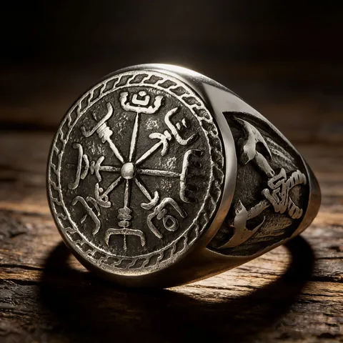 Anillo de Acero de Titanio Vikingo Nórdico Vegvisir Brújula Hacha Para Hombre Anillo de Banda Punk Retro Envejecido Joyería