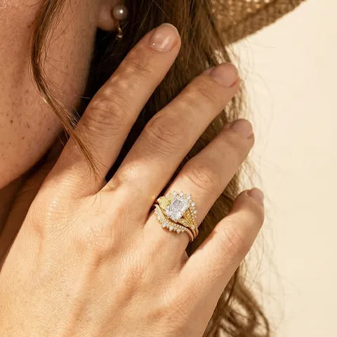 Luxury 925 Sterling Silver Ring Set For Women Crown Radiant Cut Rhinestone Wedding Engagement Rings Gold Stackable Jewelry