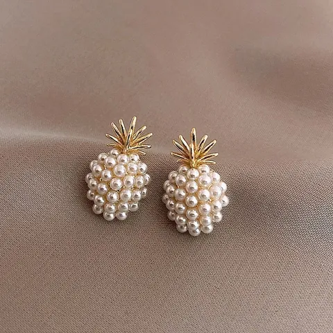 Vintage Franse Stijl Ananas Kunstparel Oorknopjes Met 925 Sterling Zilver Stift Goud Legering Kunstparel Oorbellen Voor Vrouwen Sieraden