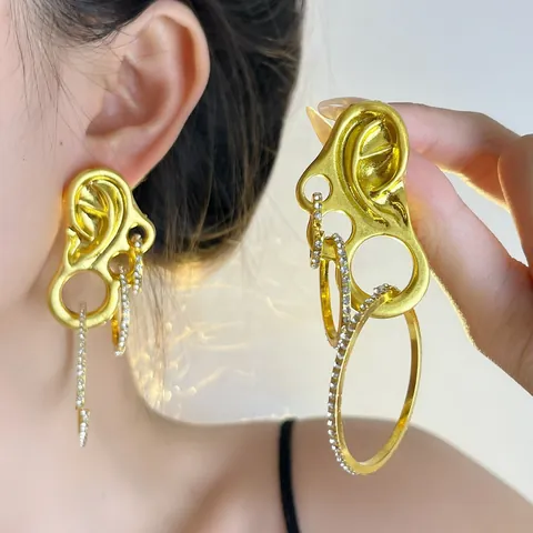 Pendientes de Botón Vintage de Aleación con Forma de Oreja y Strass Poste de Plata de Ley 925 Joyería de Vanguardia Mujer