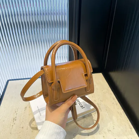 Mini Borsa a Mano da Donna Pelle PU Lucida Patta Borsa a Tracolla Doppio Manico Piccola Borsa Quadrata Moda Tinta Unita