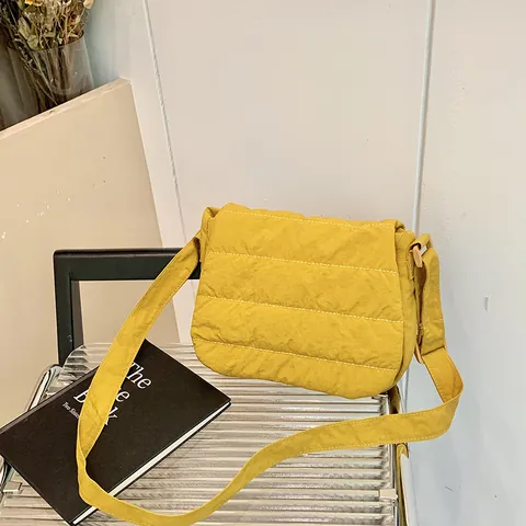 Padded Nylon Quilted Shoulder Crossbody Bag For Women Minimalist Casual Puffer Square Flap Purse With Adjustable Strap