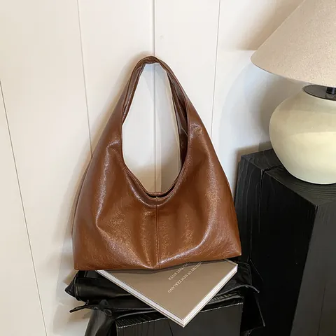 Bolso Hobo de Cuero PU Brillante Vintage para Mujer Gran Capacidad Minimalista Urbano Bolso de Hombro Tote Color Sólido