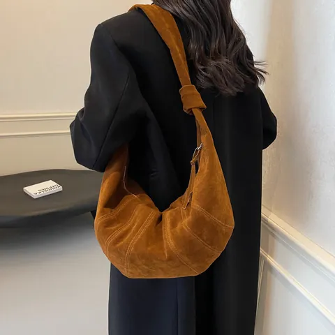 Borsa a Mezzaluna Effetto Scamosciato Retrò Per Donna Grande Capacità Tracolla Annodata Minimalista Borsa Hobo Croissant