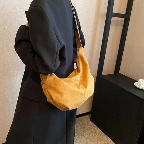 Women Suede PU Crescent Hobo Bag Vintage Large Capacity Crossbody Shoulder Bag With Adjustable Strap Solid Color Minimalist Purse